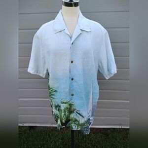 Tommy Bahama Rare L Paddle Board Island Hawaiian Linen Shirt Collar Button Down